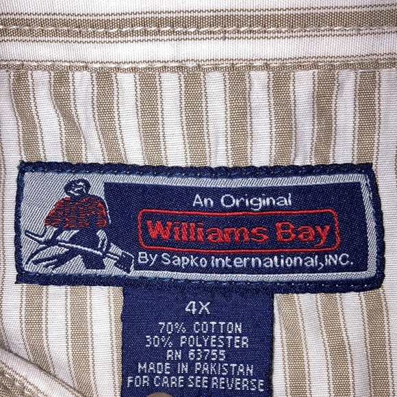 Mens Vintage Williams Bay 4X Western Shirt Tan & Cream Pearl Snap Button Down - Picture 4 of 10